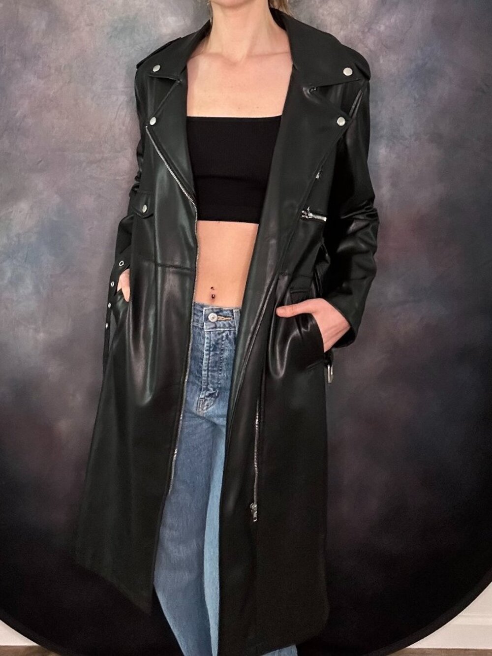 Steve Madden Faux Leather Trench with Silver Accents